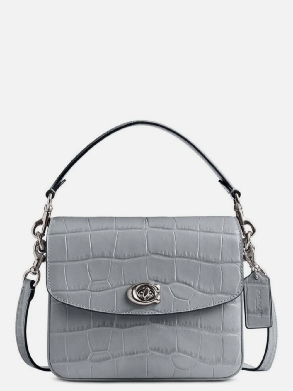 Gray Coach Croc-Embossed Leather Top-Handle Shoulder Bag